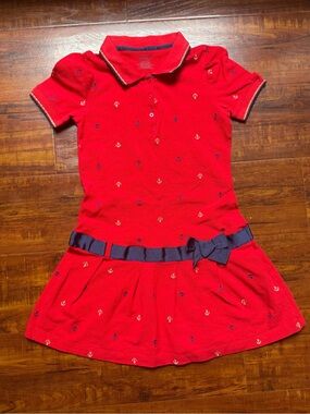 Nautica Girl Red Dress with Navy Anchor Embroidery & sparkly details size 10/12
